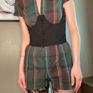 green plaid romper
